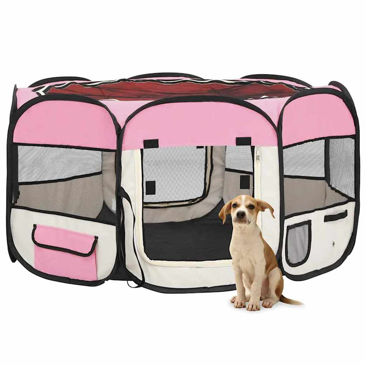 Hopfällbar hundhage med väska rosa 125x125x61 cm