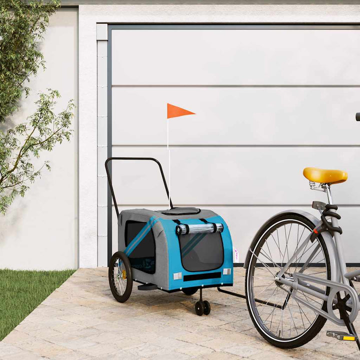 Cykelvagn för djur blå och grå oxfordtyg och järn