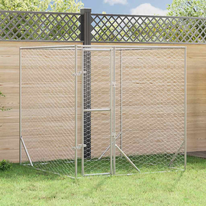 Hundgård för utomhusbruk silver 2x2x2 m galvaniserat stål