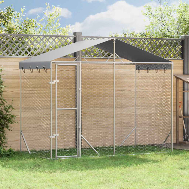 Hundgård med tak silver 3x1,5x2,5 m galvaniserat stål