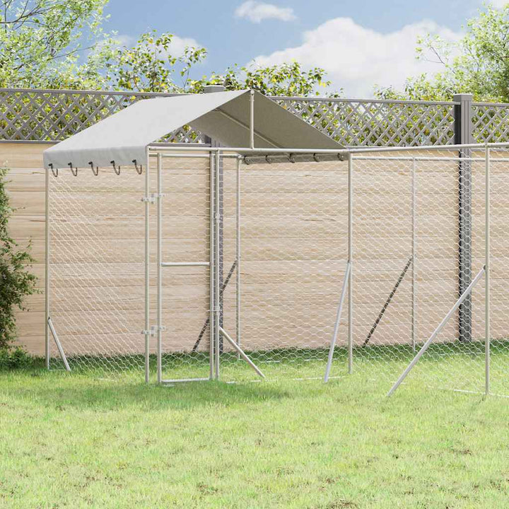 Hundgård med tak silver 6x6x2,5 m galvaniserat stål