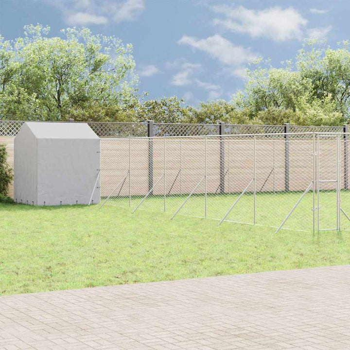 Hundgård med tak silver 12x12x2,5 m galvaniserat stål