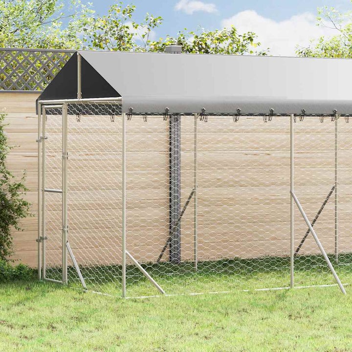 Hundgård med tak silver 2x6x2,5 m galvaniserat stål