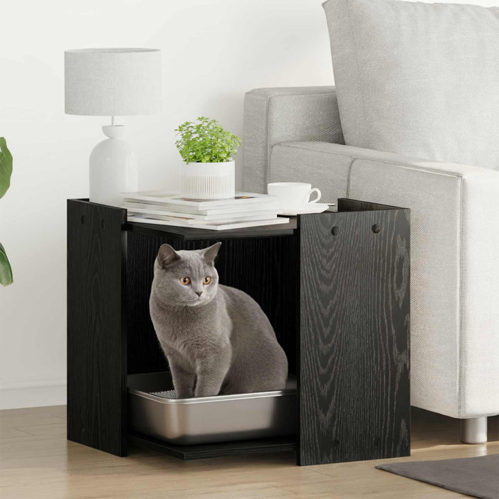 Kattlåda Inhägnad Svart ek 53 x 53 x 51 cm Konstruerat trä