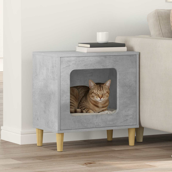 Katt hus Betonggrå 51 x 30 x 52 cm Konstruerat trä