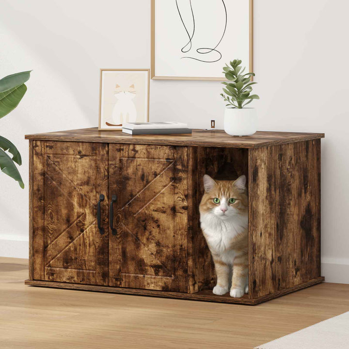 Katt hus Rökt ek 85 x 55 x 50,5 cm Konstruerat trä