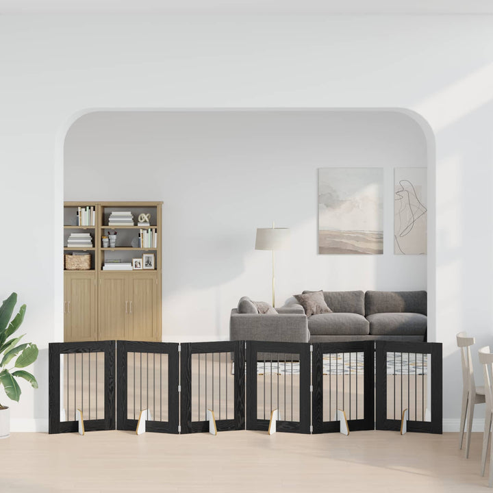 Fällbar hundgrind med stativ 6 st Svart ek 362 cm