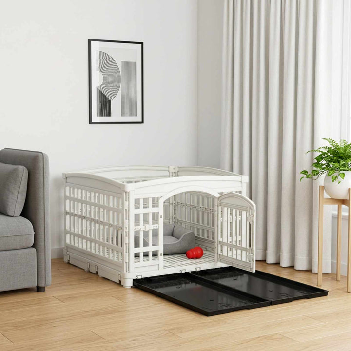 4-delad Hundlekhage 122 x 106,5 x 82 cm Plast Vit Hopfällbar