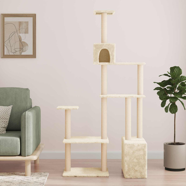 Kattträd med sisal klöspelare Gräddvit 177,5 cm