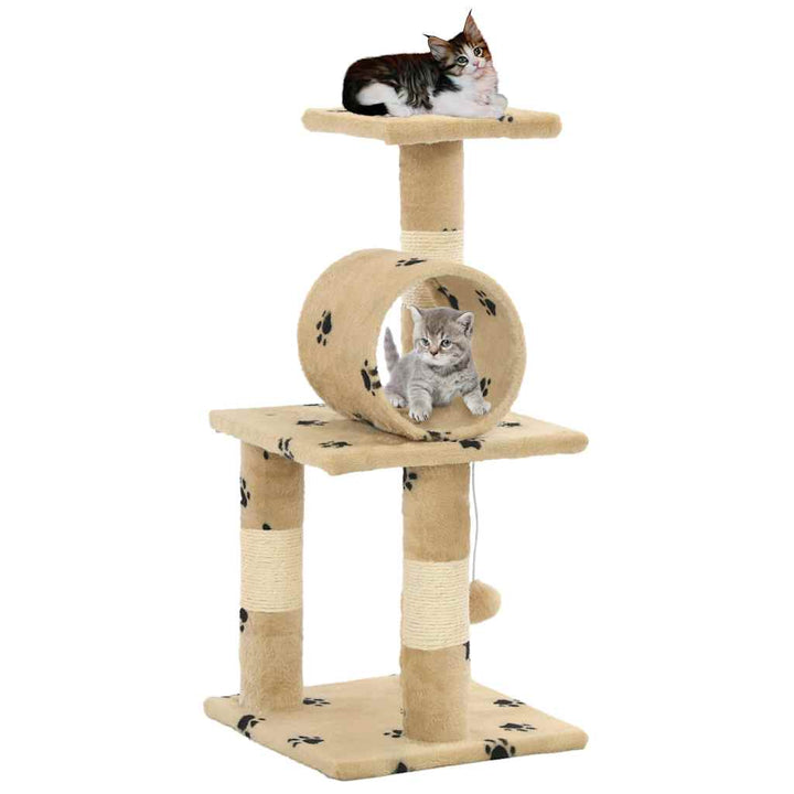 Katträd med klöspelare i sisal 65 cm tassavtryck beige