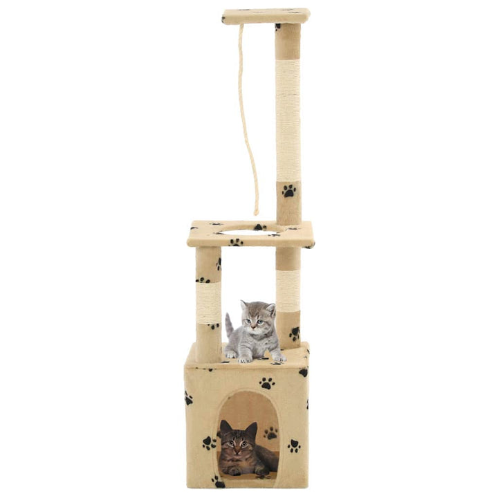 Katträd med klöspelare i sisal 109 cm tassavtryck beige