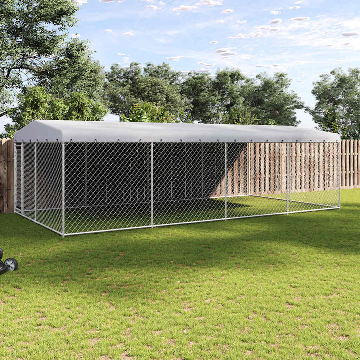 Hundgård med tak för utomhusbruk 7,6x3,8x2,3 m