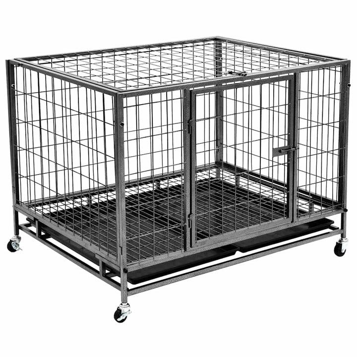 Hundbur med hjul stål 98x72x77 cm