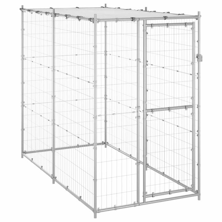 Hundgård för utomhusbruk stål med tak 110x220x180 cm