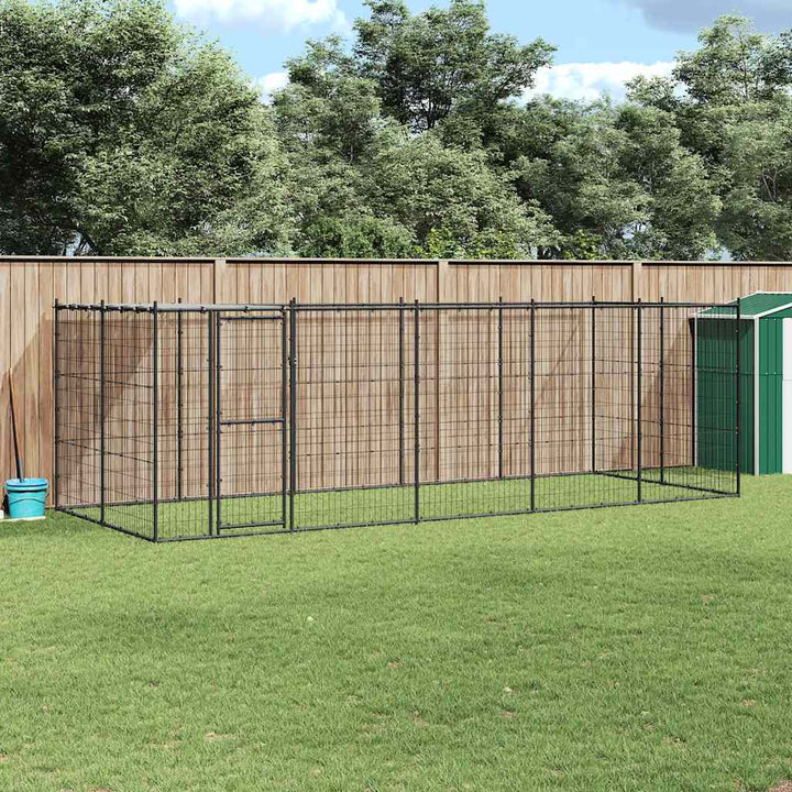 Hundgård för utomhusbruk med tak stål 12,1 m²