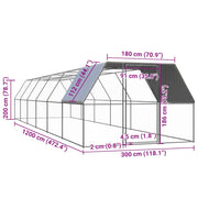 Hönsbur för utomhusbruk 3x12x2 m galvaniserat stål