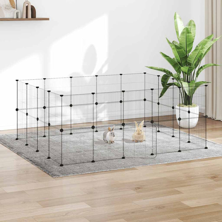 Hundgård svart 36 paneler 175x140x70 cm stål