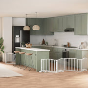 Hundgrind med dörr vikbar 6 paneler vit 480 cm poppel