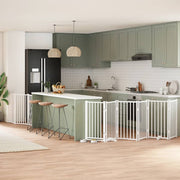 Hundgrind med dörr vikbar 9 paneler vit 450 cm poppel