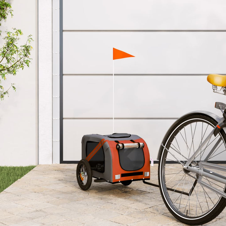 Cykelvagn för djur orange och grå oxfordtyg och järn