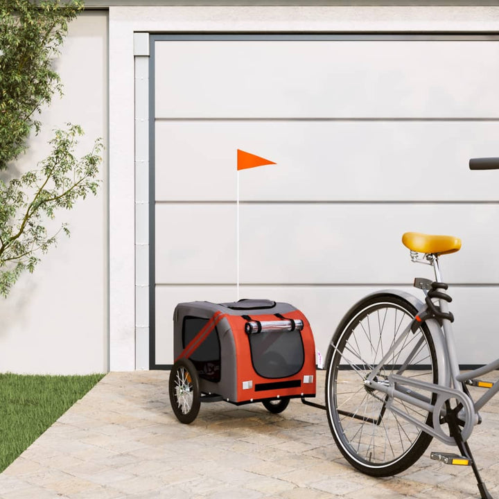 Cykelvagn för djur orange och grå oxfordtyg och järn