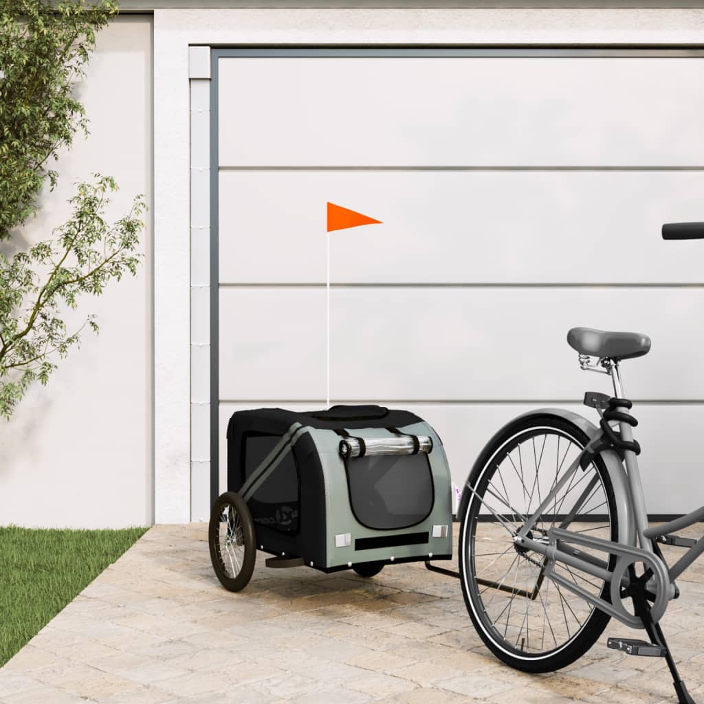 Cykelvagn för djur svart och grå oxfordtyg och järn