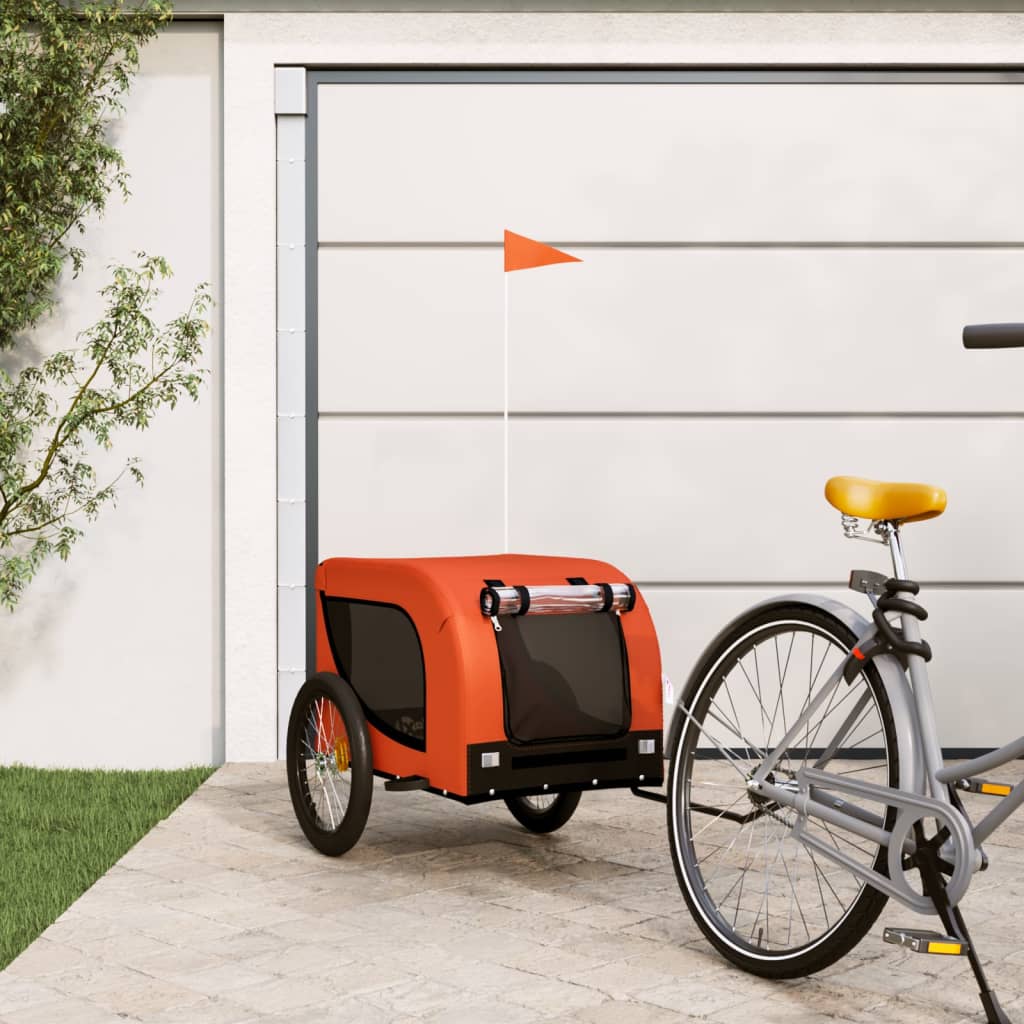 Cykelvagn för djur orange och svart oxfordtyg och järn