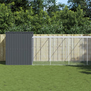 Hundkoja med gård antracit 214x661x181 cm galvaniserat stål