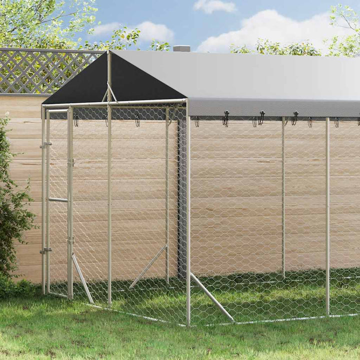 Hundgård med tak silver 3x6x2,5 m galvaniserat stål