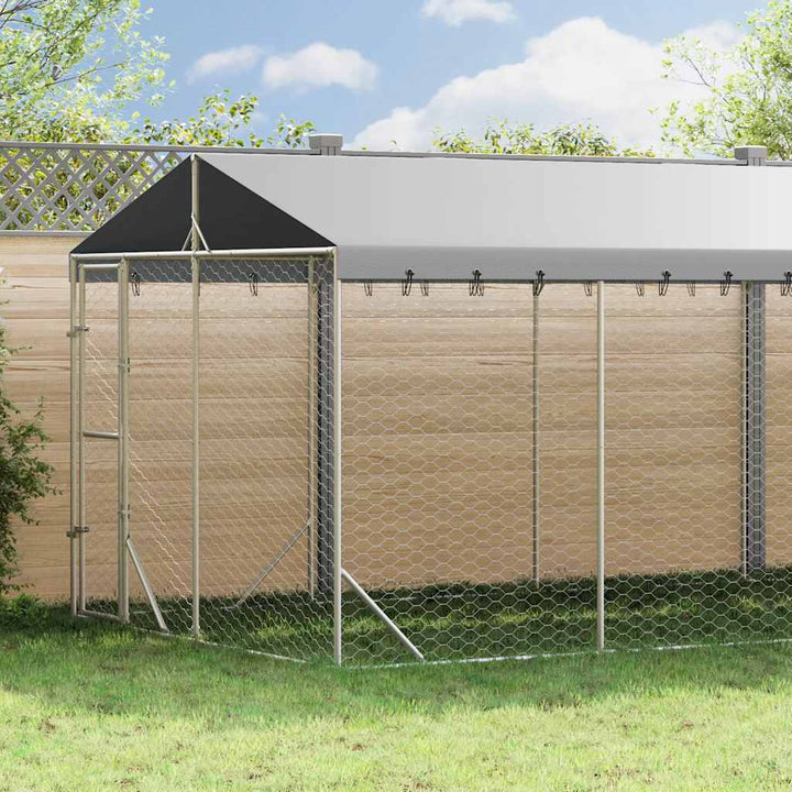Hundgård med tak silver 3x9x2,5 m galvaniserat stål