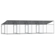 Hundgård med tak och dörrar grå 8x2x2 cm galvaniserat stål