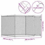 Hundgård med dörr grå 2x2x1,5 cm galvaniserat stål