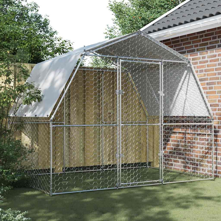 Hönsgård med tak och dörr silver galvaniserat stål