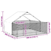 Hundkoja för utomhusbruk med gård 3x3x1,9 m galvaniserat stål