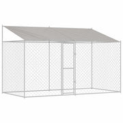 Hundbur med tak Silver 400 x 200 x 256 cm Stål och PE
