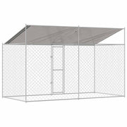 Hundbur med tak Silver 400 x 200 x 256 cm Stål och PE