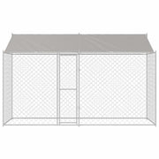 Hundbur med tak Silver 400 x 200 x 256 cm Stål och PE