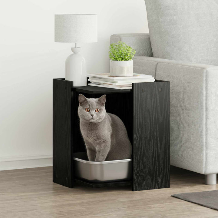 Kattlåda Inhägnad Svart ek 42 x 42 x 51 cm Konstruerat trä
