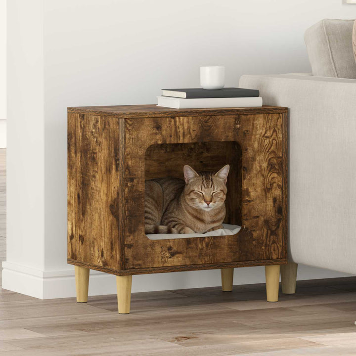 Katt hus Rökt ek 51 x 30 x 52 cm Konstruerat trä