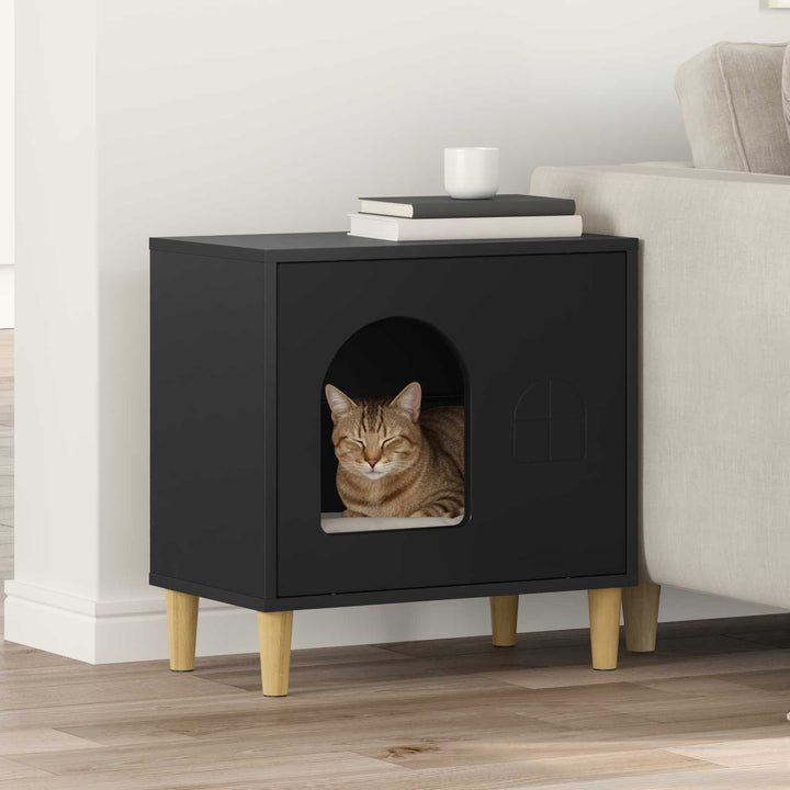 Katt hus Svart 51 x 30 x 52 cm Konstruerat trä