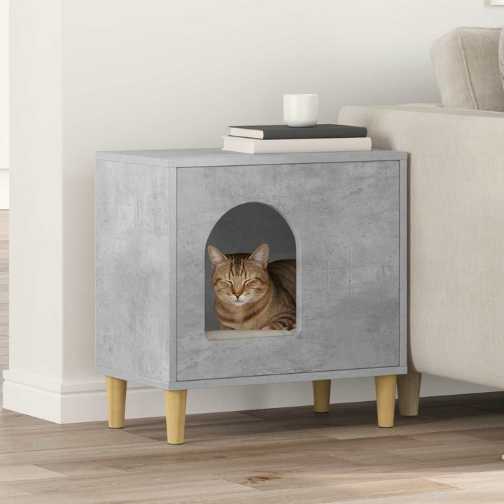 Katt hus Betonggrå 51 x 30 x 52 cm Konstruerat trä