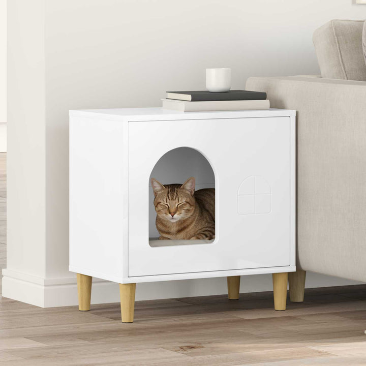 Katt hus Vit högglans 51 x 30 x 52 cm Konstruerat trä