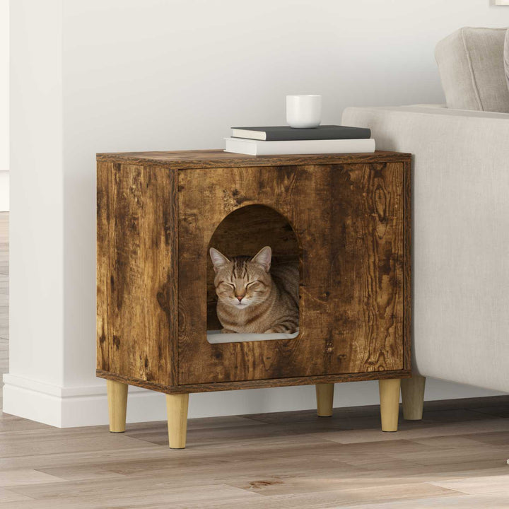 Katt hus Rökt ek 51 x 30 x 52 cm Konstruerat trä