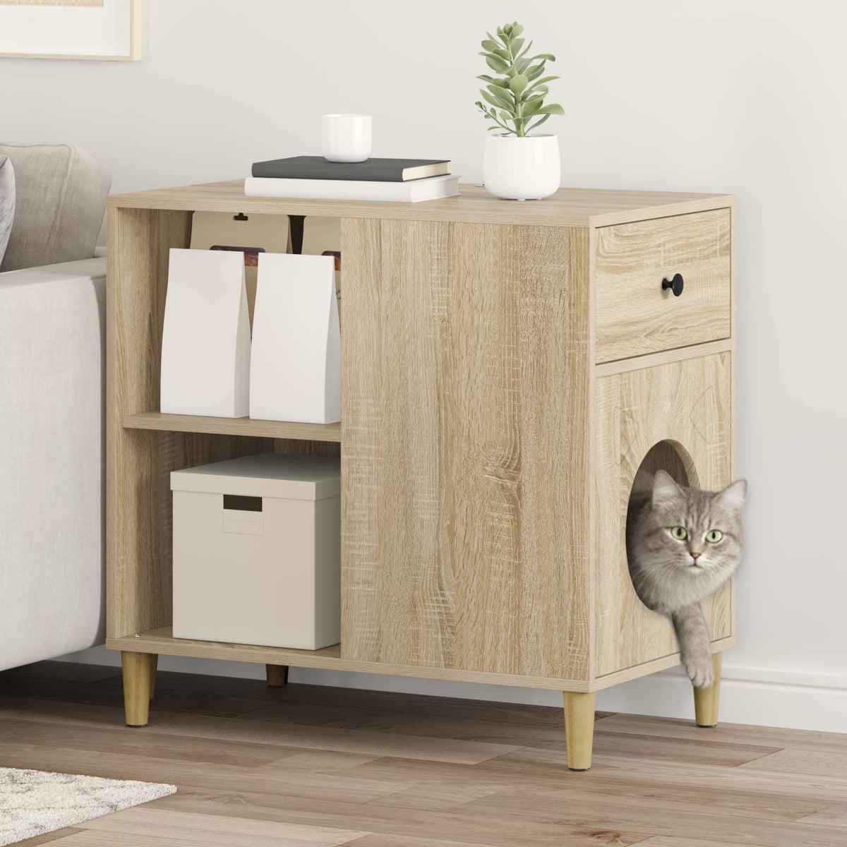 Katt hus Sonoma-ek 72 x 42,5 x 70 cm Konstruerat trä