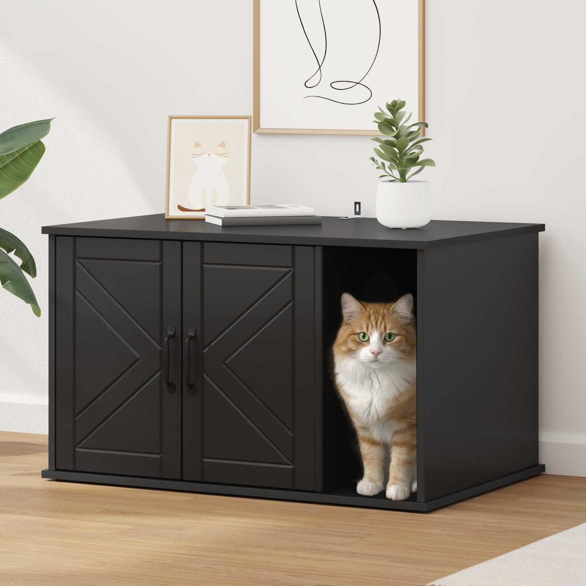 Katt hus Svart 85 x 55 x 50,5 cm Konstruerat trä