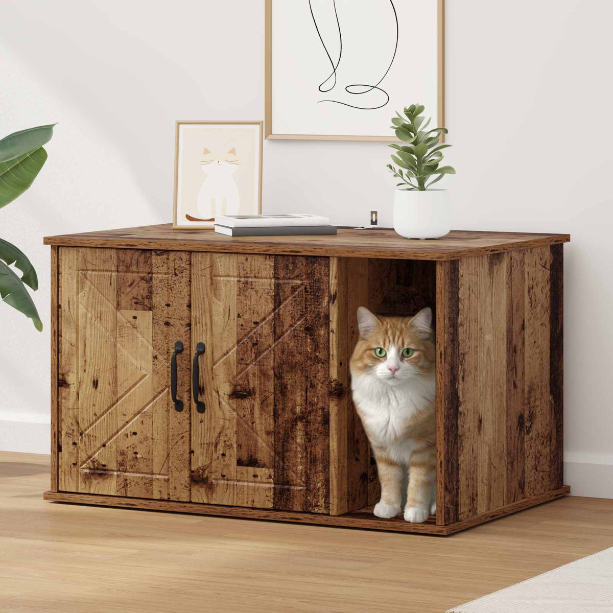 Katt hus Gammalt trä 85 x 55 x 50,5 cm Konstruerat trä