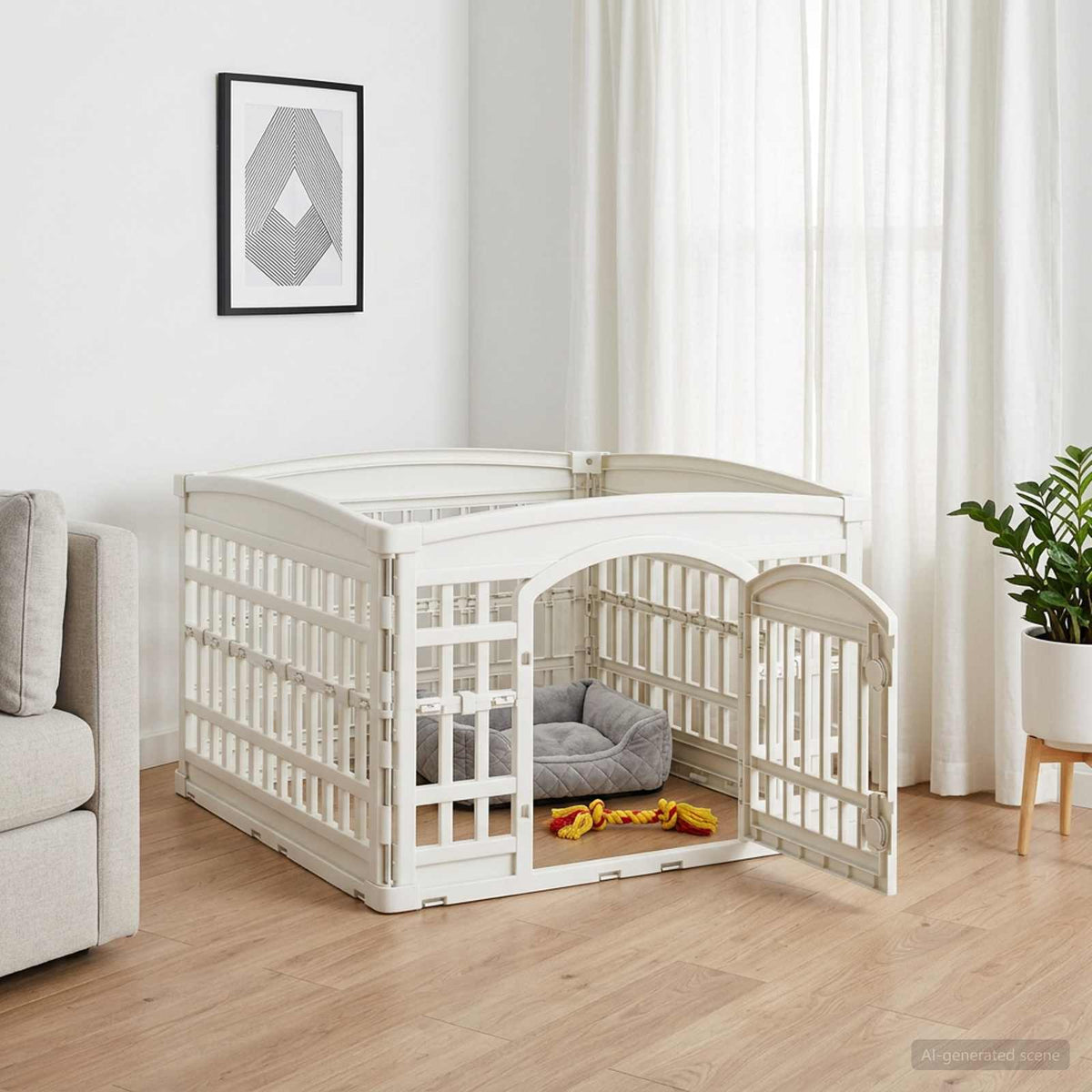 4-delad Hundlekhage 88 x 88 x 56 cm Plast Vit Hopfällbar
