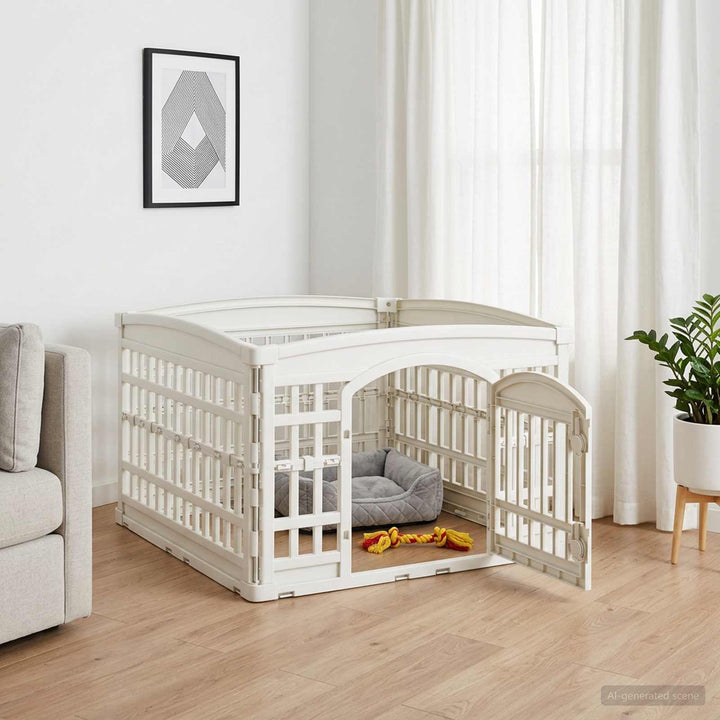 4-delad Hundlekhage 88 x 88 x 56 cm Plast Vit Hopfällbar