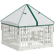 4 Panel Hund Playpen med Tak 88 x 88 x 112 cm Plast Vit