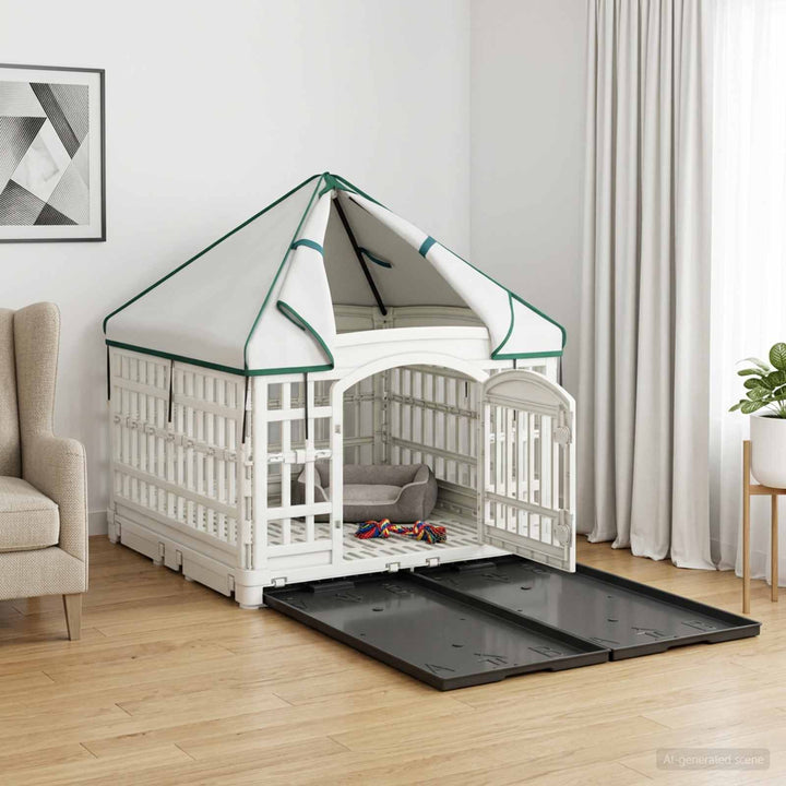 4 Panel Hund Playpen med Tak 177,5 x 154,5 x 112 cm Plast Vit
